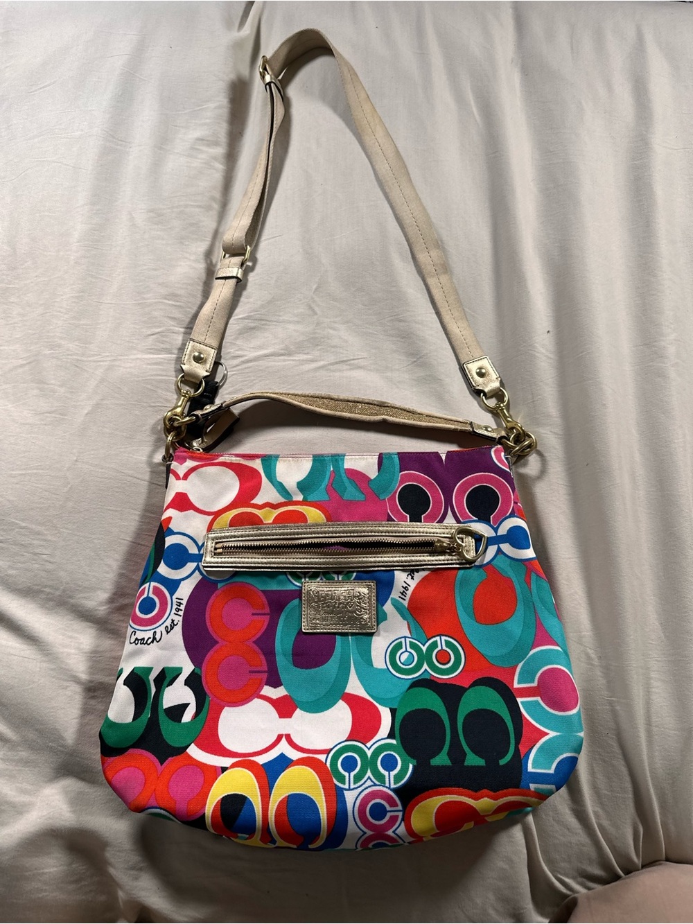 Coach Poppy Signature Graffiti Hobo Crossbody Retro Purse H1271-F21362 Flawed